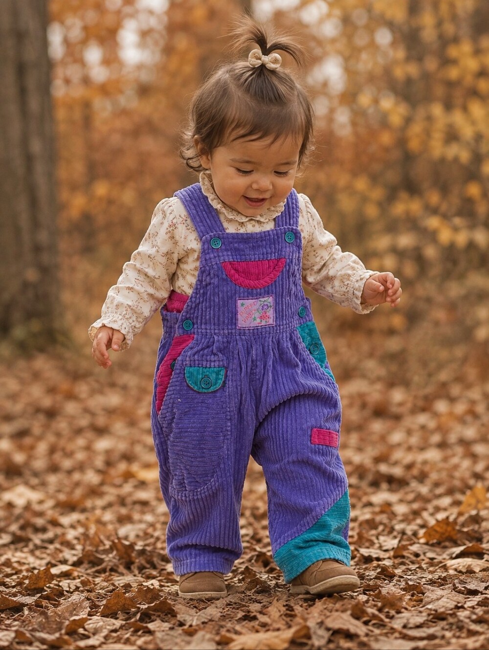 Vintage Angel Wear Kids 12 Purple Corduroy Patchwork Overalls Romper